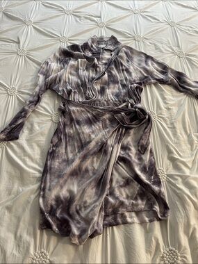 Young Fabulous & Broke Tie-Dye Wrap Dress in Gray and Cream